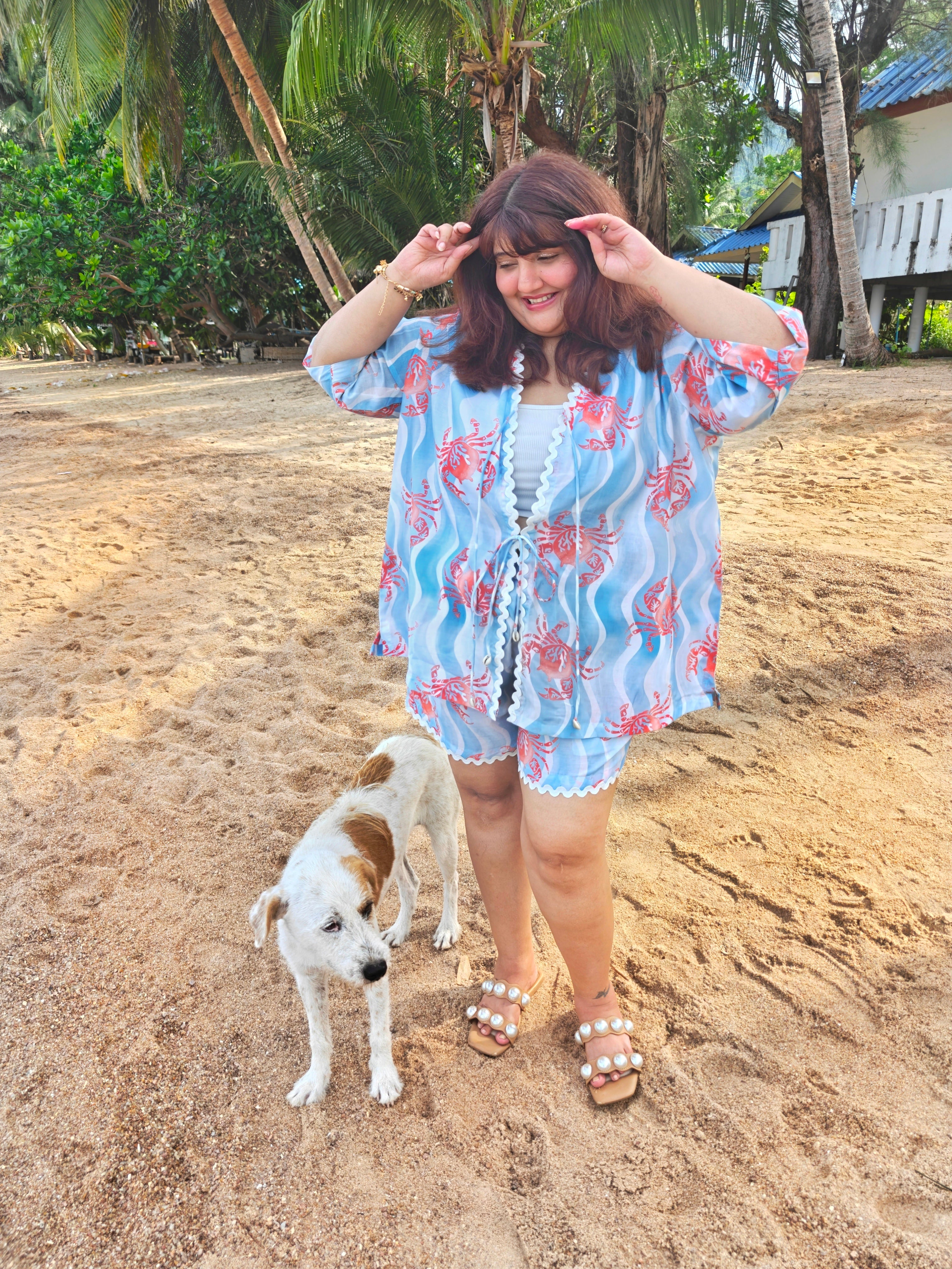 Crab tieup top Shorts co-ord