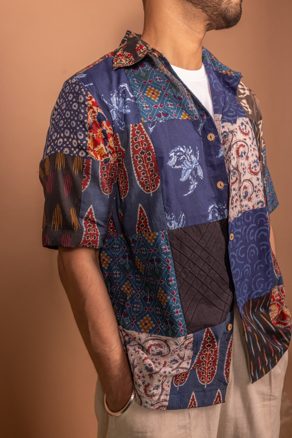 Zero waste patchwork unisex shirt